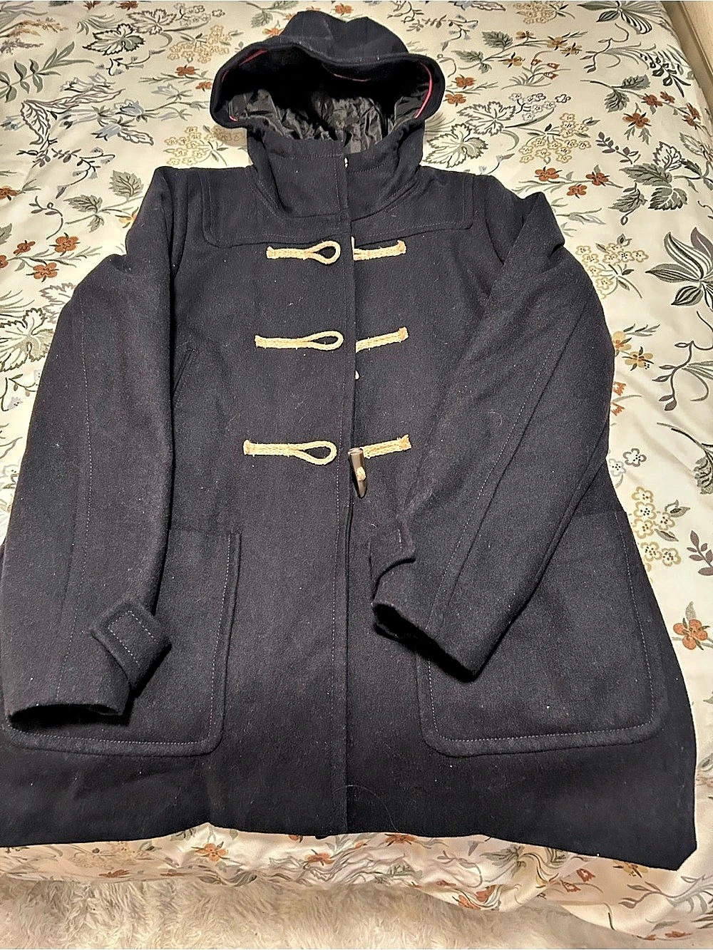 American Eagle Women's Navy Blue Hooded Toggle Coat